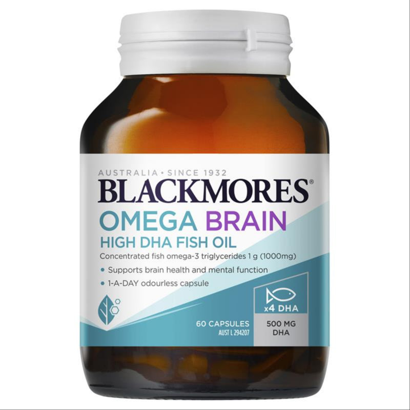 Blackmores Omega Brain High DHA Fish Oil 60 Capsules front image on Livehealthy HK imported from Australia