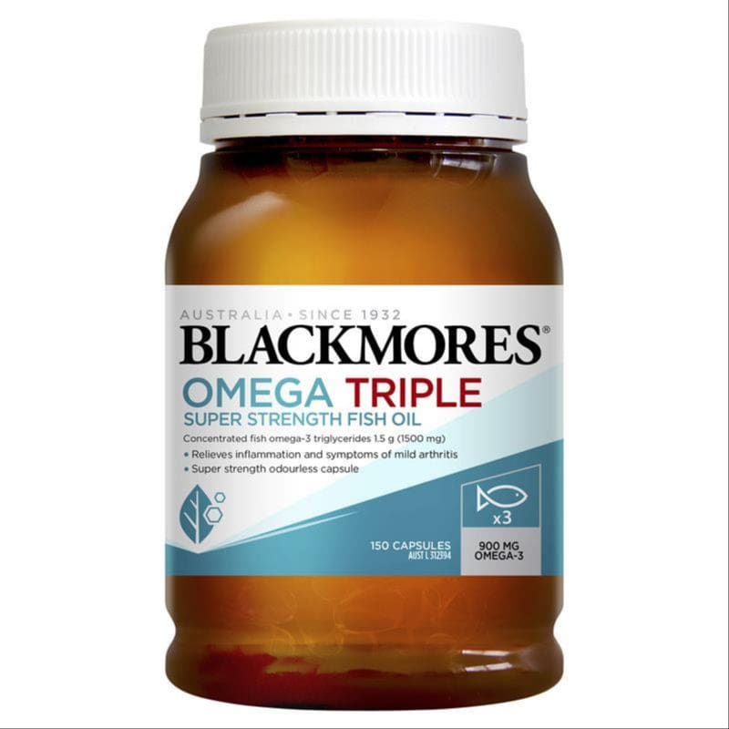 Blackmores Omega Triple High Strength Fish Oil 150 Capsules front image on Livehealthy HK imported from Australia