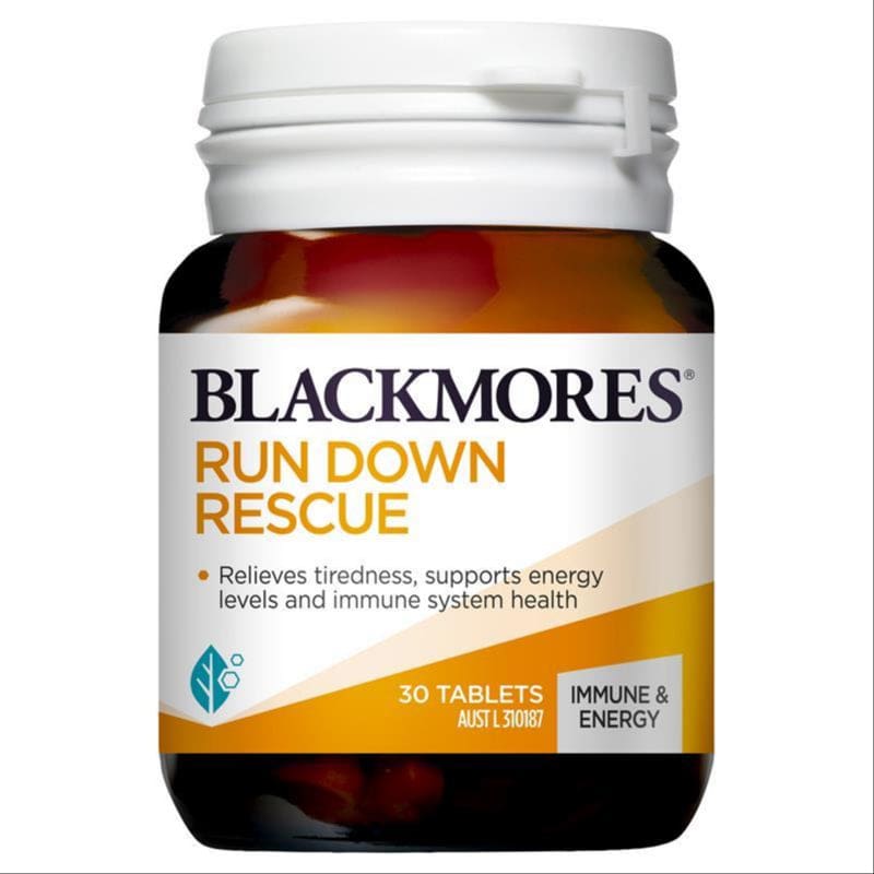 Blackmores Run Down Rescue Immune Support Vitamin 30 Tablets front image on Livehealthy HK imported from Australia