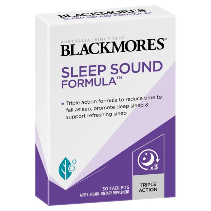 Blackmores Sleep Sound Formula Sleep Support 30 Tablets front image on Livehealthy HK imported from Australia