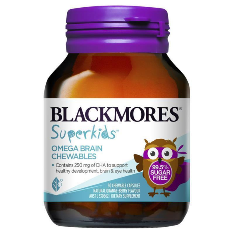 Blackmores Superkids Omega Brain Kids Health Vitamin 50 Chews front image on Livehealthy HK imported from Australia