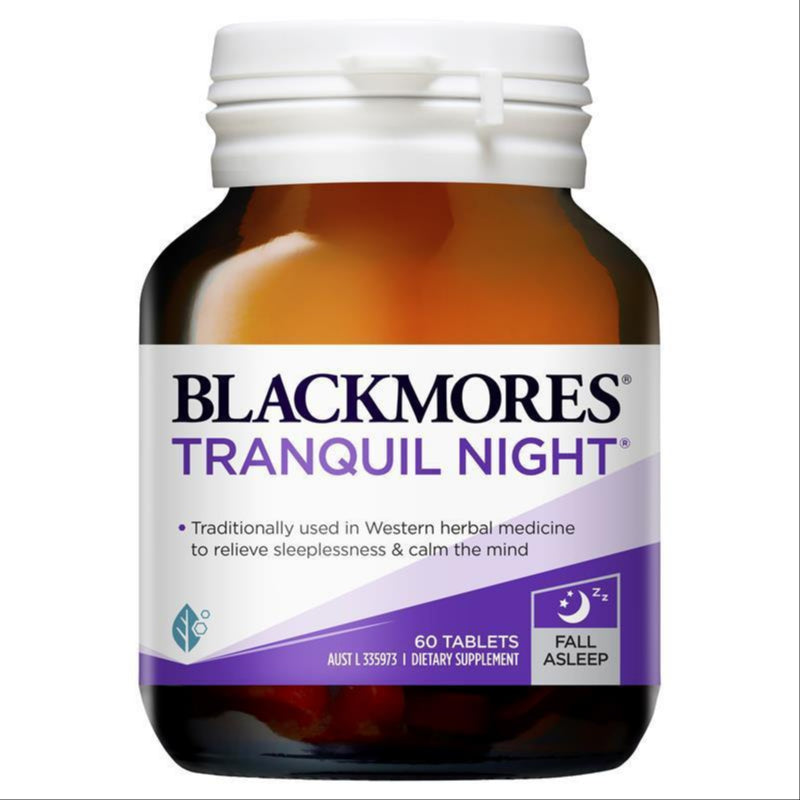 Blackmores Tranquil Night Sleep Support Vitamin 60 Tablets front image on Livehealthy HK imported from Australia
