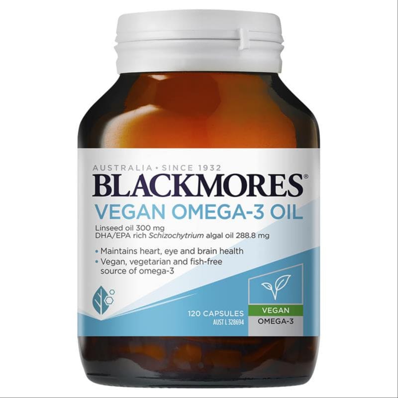Blackmores Vegan Omega-3 Oil 120 Mini Capsules front image on Livehealthy HK imported from Australia