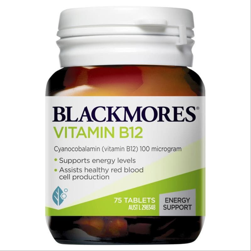 Blackmores Vitamin B12 Energy Support 75 Tablets front image on Livehealthy HK imported from Australia