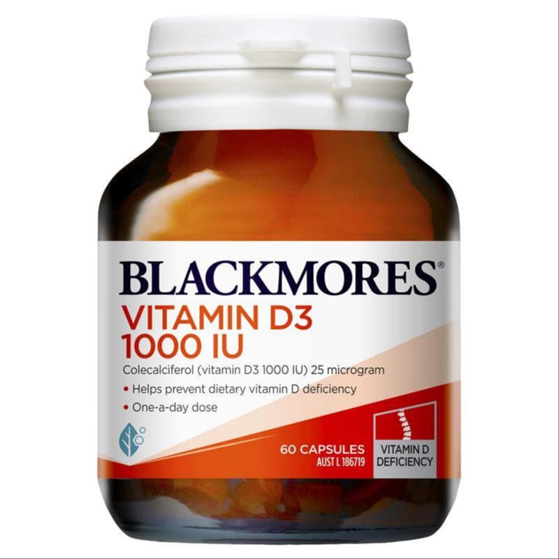 Blackmores Vitamin D3 1000IU Bone Health Immunity 60 Capsules front image on Livehealthy HK imported from Australia