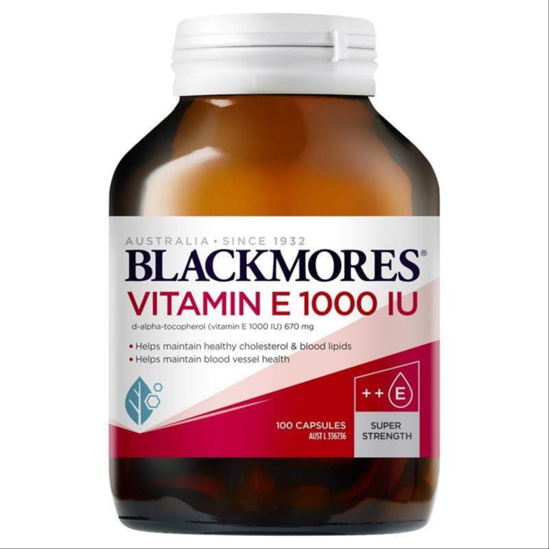 Blackmores Vitamin E 1000IU Cholesterol Health 100 Capsules front image on Livehealthy HK imported from Australia