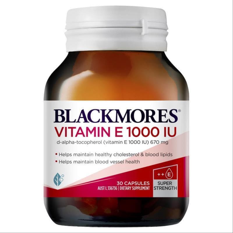 Blackmores Vitamin E 1000IU Cholesterol Health 30 Capsules front image on Livehealthy HK imported from Australia