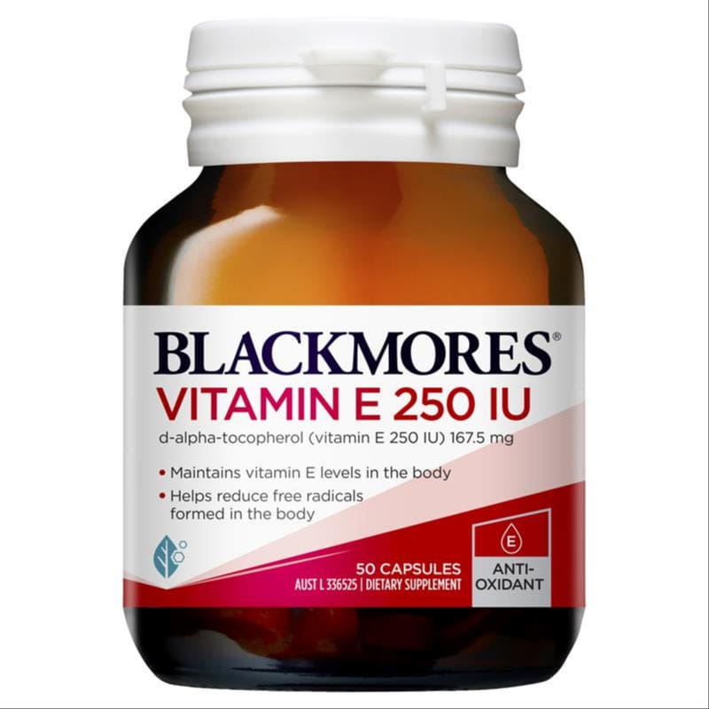 Blackmores Vitamin E 250IU Cholesterol Health 50 Capsules front image on Livehealthy HK imported from Australia