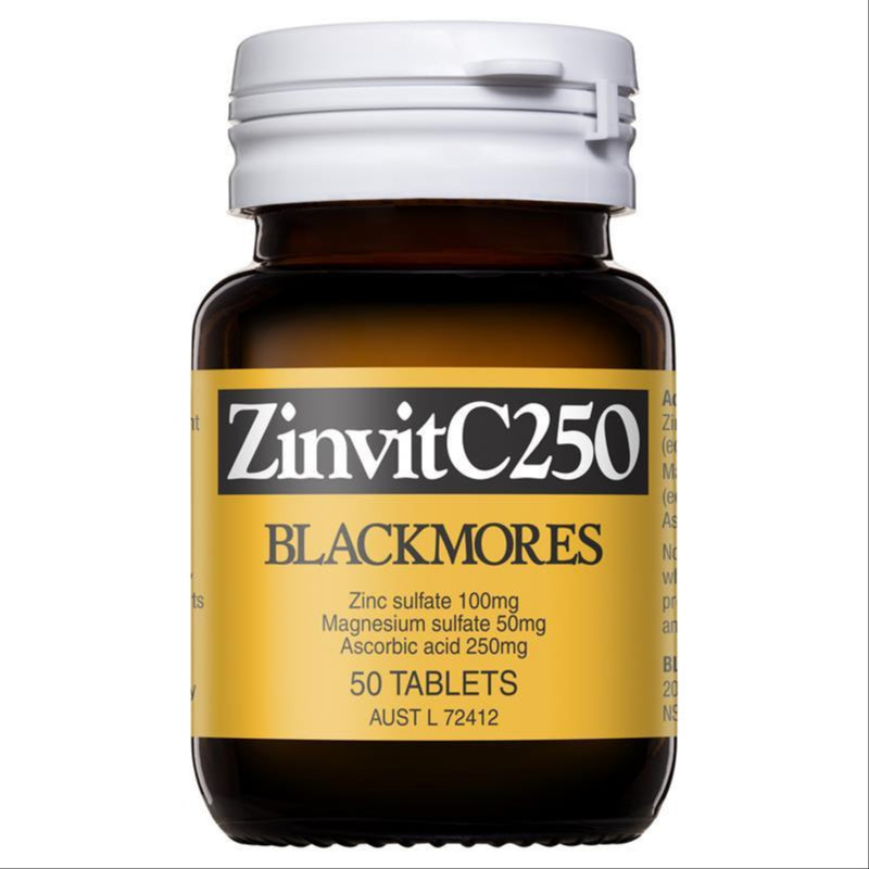 Blackmores Zinvit C 250mg Vitamin C Immune Support 50 Tablets front image on Livehealthy HK imported from Australia