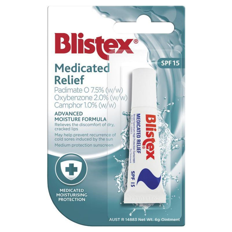 Blistex Medicated Relief SPF 15 6gm Tube front image on Livehealthy HK imported from Australia
