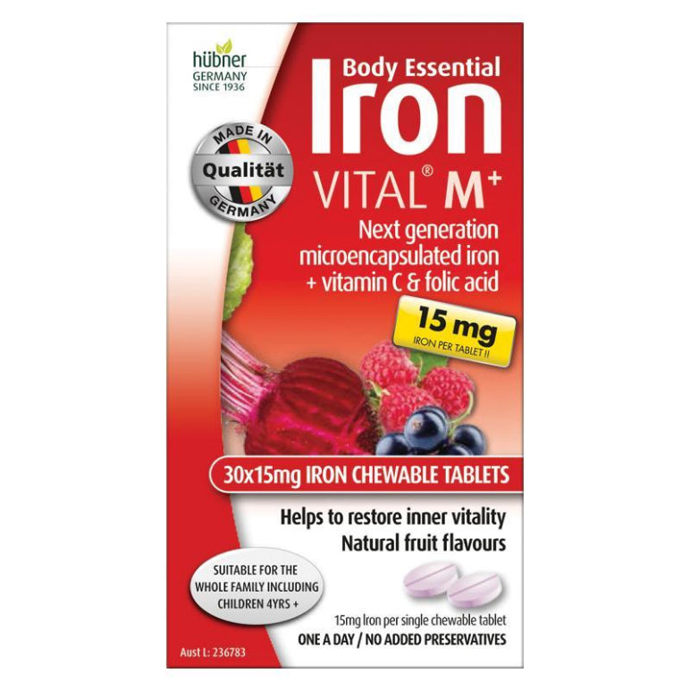 Body Essential Iron Vital M+ Chewable Tablets front image on Livehealthy HK imported from Australia