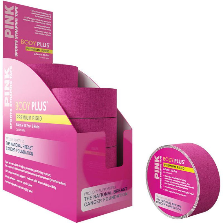 Body Plus Rigid Tape Pink 3.8cm x 13.7m front image on Livehealthy HK imported from Australia