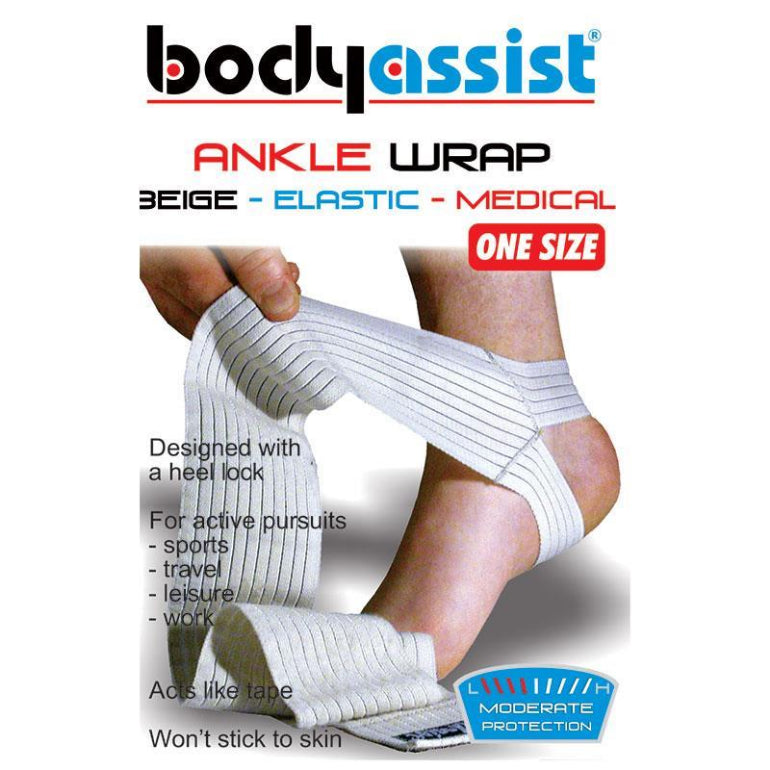 BodyAssist Elastic Ankle Wrap/Anchor Beige front image on Livehealthy HK imported from Australia