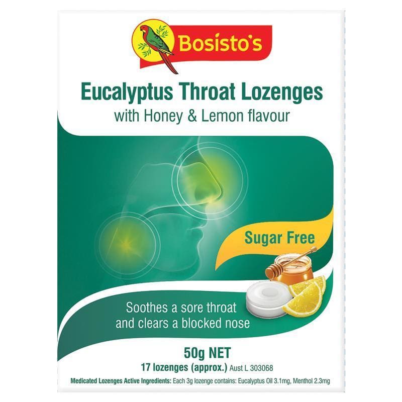Bosistos Eucalyptus Throat Lozenges 50g front image on Livehealthy HK imported from Australia