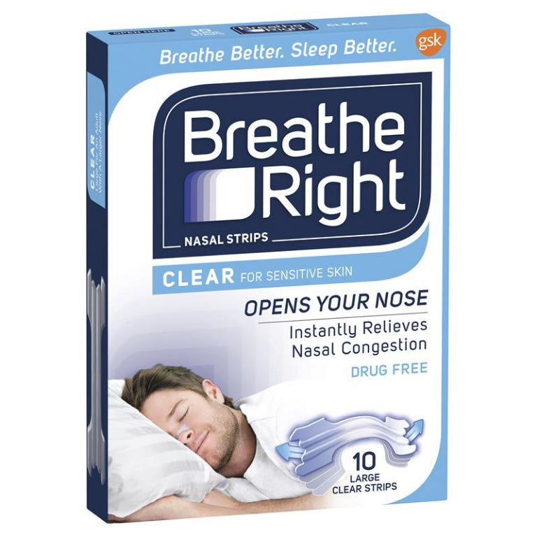 Breathe Right Clear Large Nasal Congestion Strips 10 front image on Livehealthy HK imported from Australia