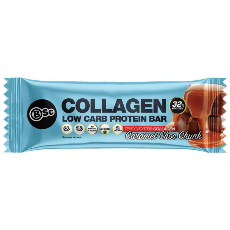 BSc Collagen Protein Bar Caramel Choc Chunk 60g front image on Livehealthy HK imported from Australia