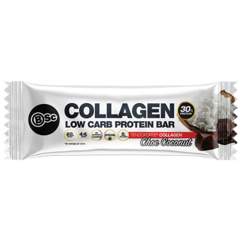 BSc Collagen Protein Bar Choc Coconut 60g front image on Livehealthy HK imported from Australia