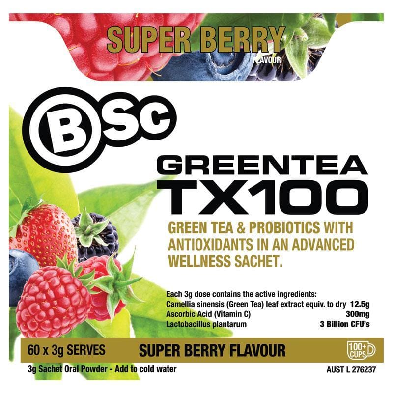 BSC Green Tea TX100 Super Berry 60 x 3g Serve front image on Livehealthy HK imported from Australia