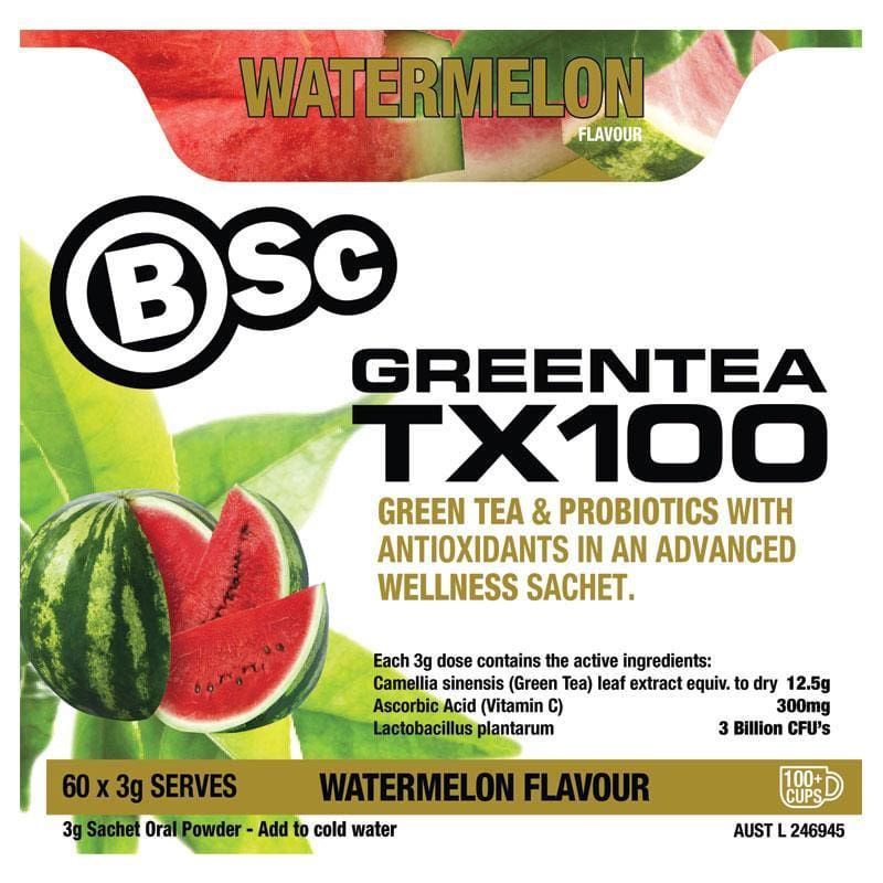 BSC Green Tea TX100 Watermelon 60 x 3g Serve front image on Livehealthy HK imported from Australia