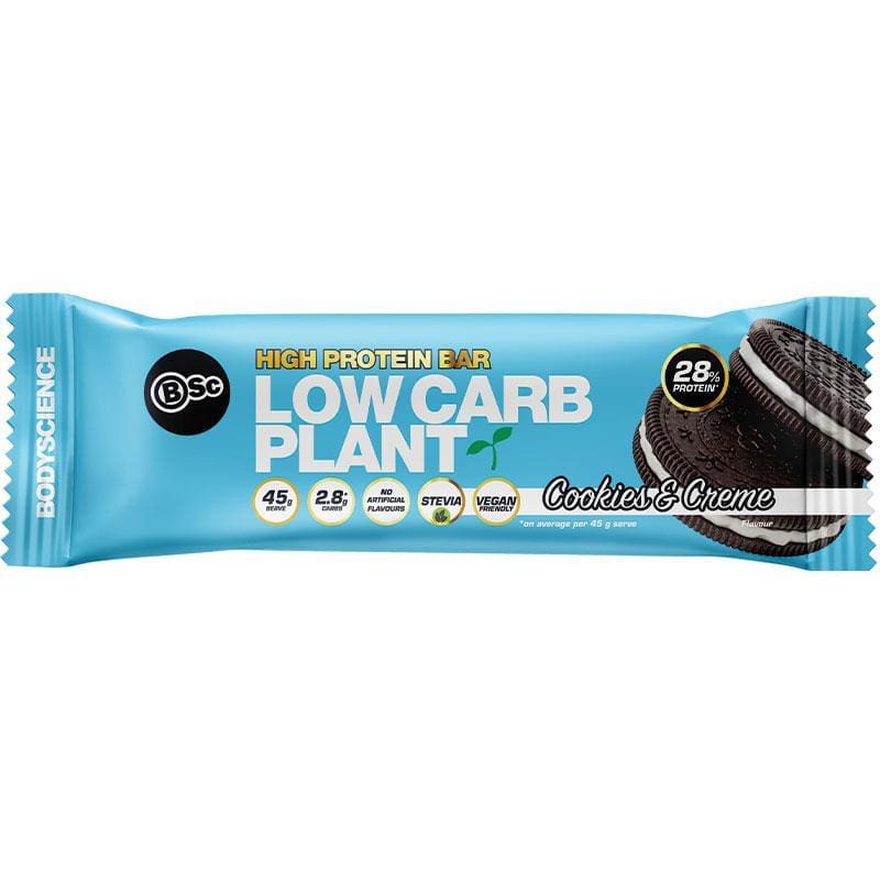 BSc High Protein Low Carb Plant Bar Cookies & Creme 45g front image on Livehealthy HK imported from Australia