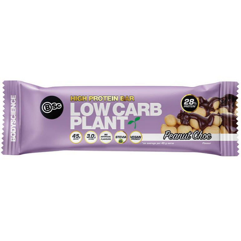 BSc High Protein Low Carb Plant Bar Peanut Choc 45g front image on Livehealthy HK imported from Australia