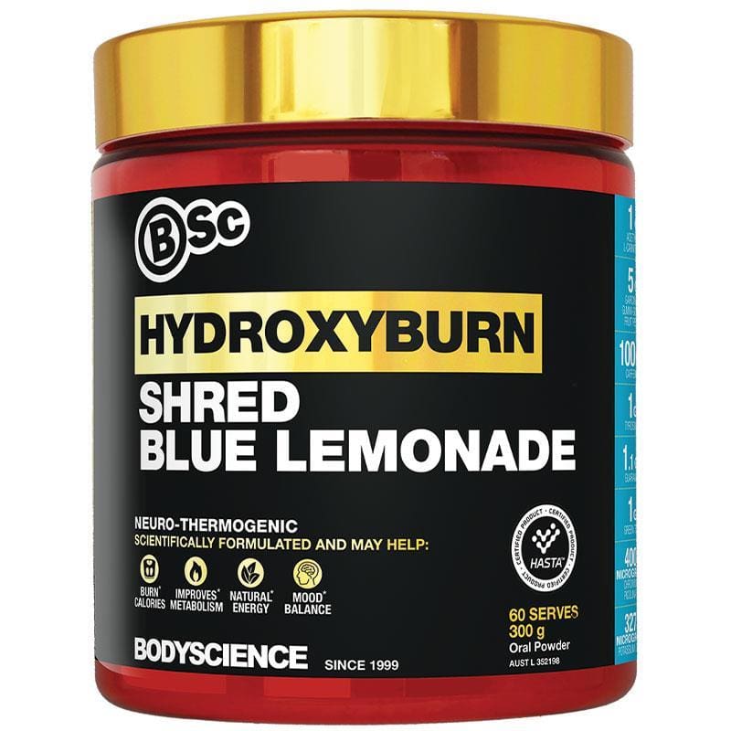 BSc HydroxyBurn Shred Neuro Thermogenic Blue Lemonade Powder 300g front image on Livehealthy HK imported from Australia