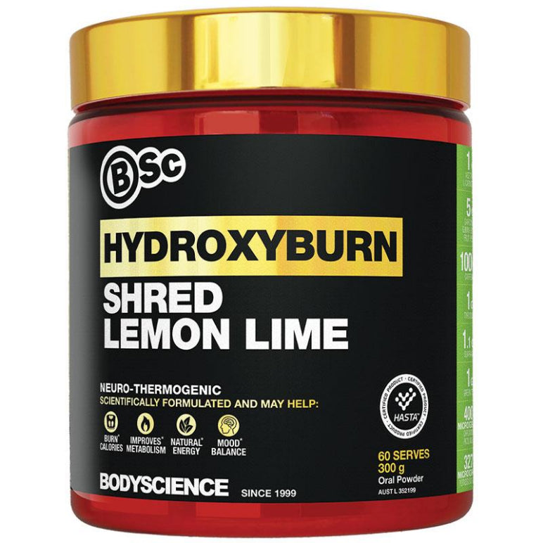 BSc HydroxyBurn Shred Neuro Thermogenic Lemon Lime Powder 300g front image on Livehealthy HK imported from Australia