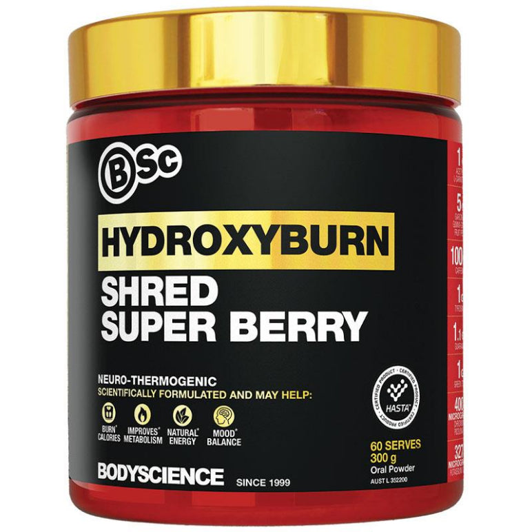 BSc HydroxyBurn Shred Neuro Thermogenic Super Berry Powder 300g front image on Livehealthy HK imported from Australia