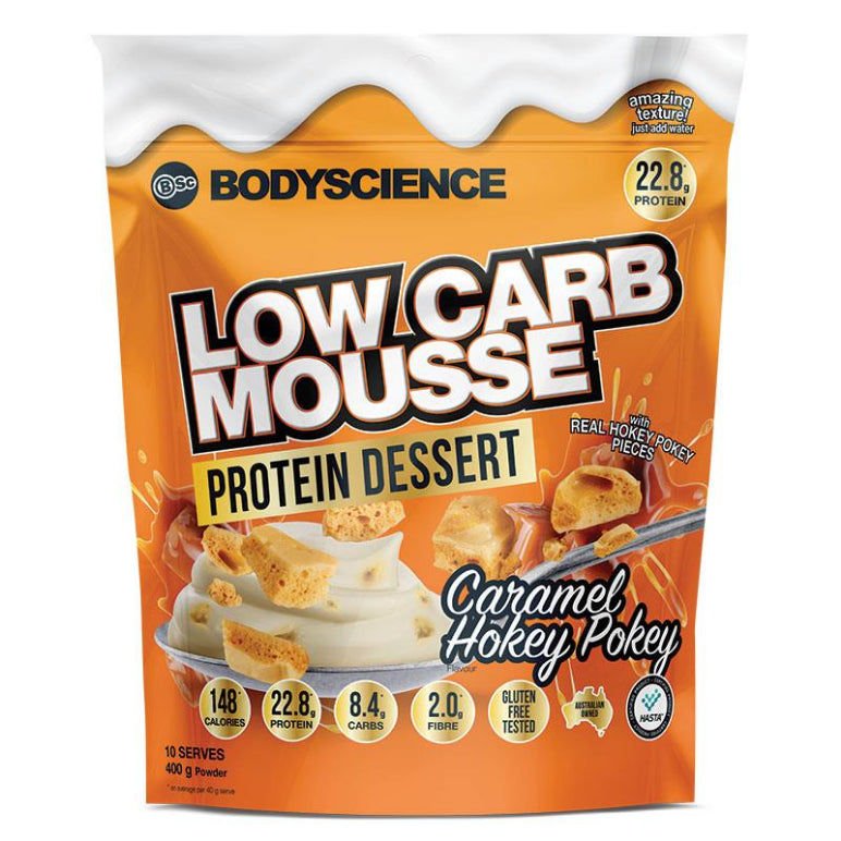 BSc Low Carb Mousse Protein Dessert Caramel Hokey Pokey 400g front image on Livehealthy HK imported from Australia