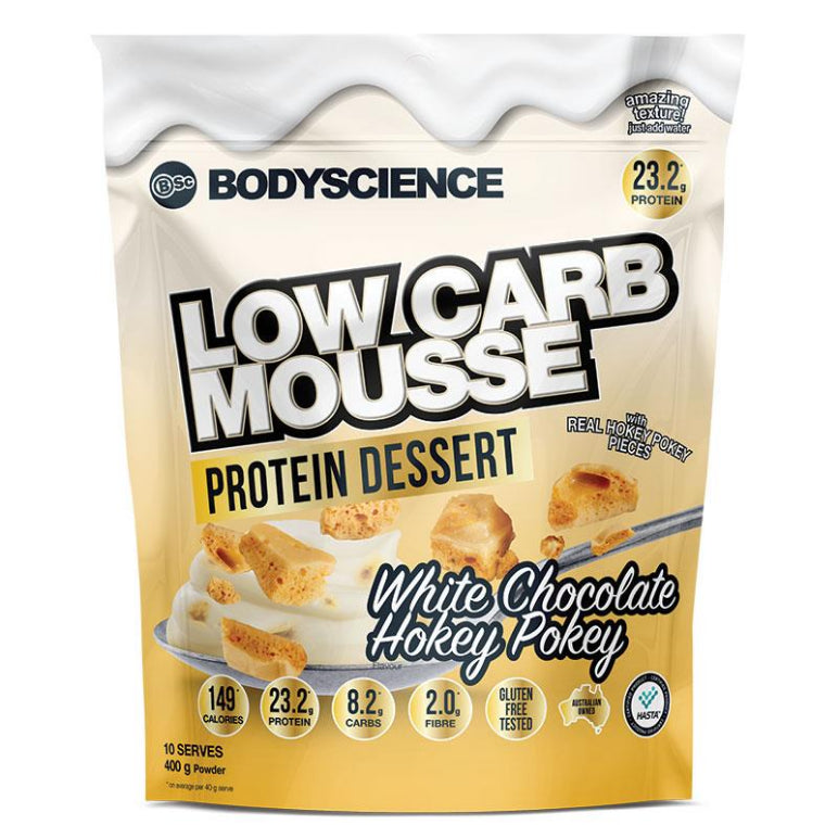 BSc Low Carb Mousse Protein Dessert White Chocolate Hokey Pokey 400g front image on Livehealthy HK imported from Australia