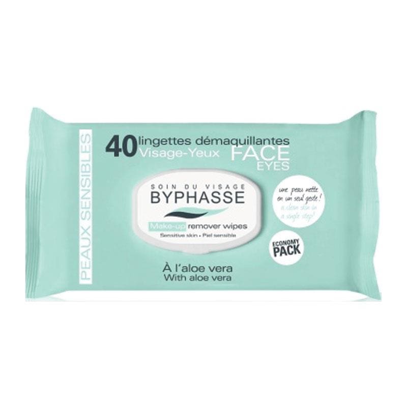 Byphasse Make Up Remover Wipes Aloe Vera Sensitive Skin 40 front image on Livehealthy HK imported from Australia