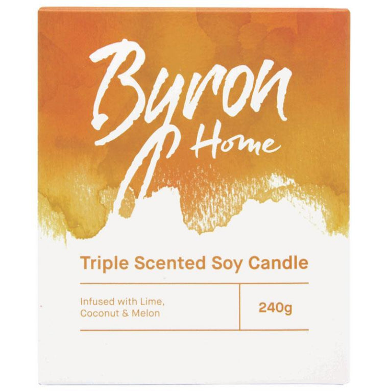 Byron Home Triple Scented Soy Candle Lime Coconut & Melon front image on Livehealthy HK imported from Australia