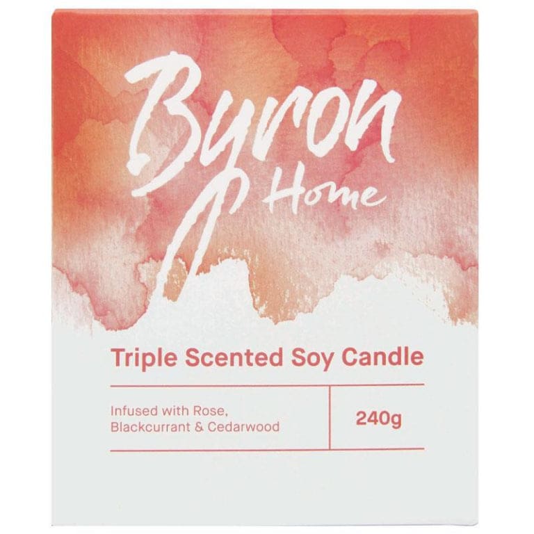 Byron Home Triple Scented Soy Candle Rose Blackcurrant & Cedarwood front image on Livehealthy HK imported from Australia