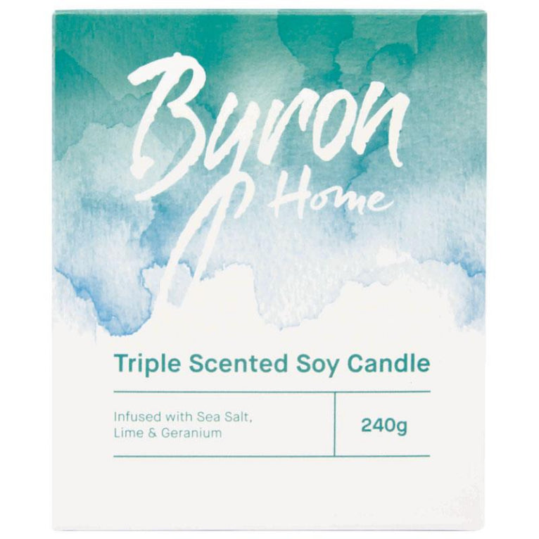 Byron Home Triple Scented Soy Candle Sea Salt Lime & Geranium front image on Livehealthy HK imported from Australia