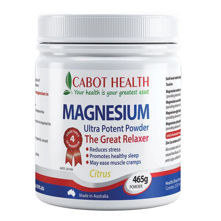 Cabot Health Magnesium Ultra Potent Powder Citrus 465g front image on Livehealthy HK imported from Australia