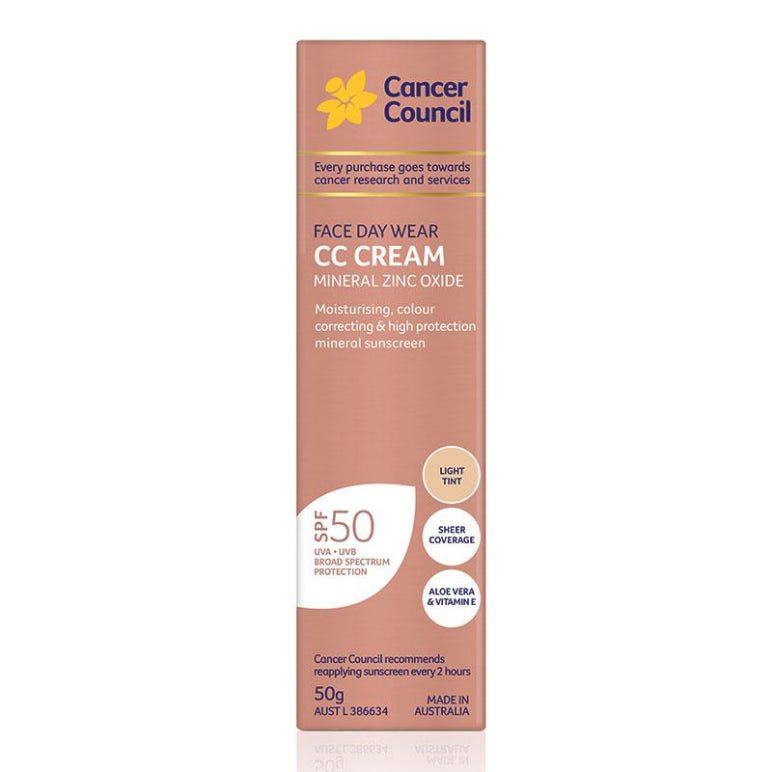 Cancer Council SPF 50 Face CC Cream Mineral Light 50ml front image on Livehealthy HK imported from Australia