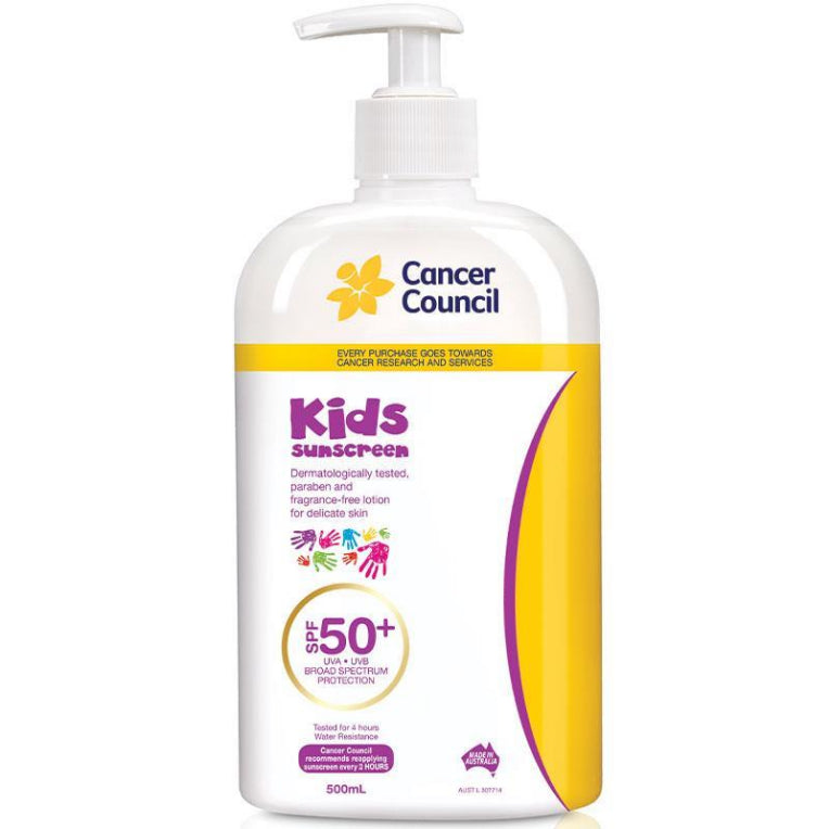 Cancer Council SPF 50+ Kids 500ml Pump front image on Livehealthy HK imported from Australia