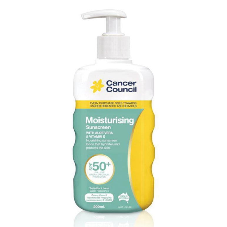Cancer Council SPF 50+ Moisturising 200ml Pump front image on Livehealthy HK imported from Australia