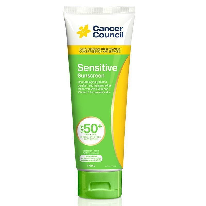 Cancer Council SPF 50+ Sensitive 110ml Tube front image on Livehealthy HK imported from Australia