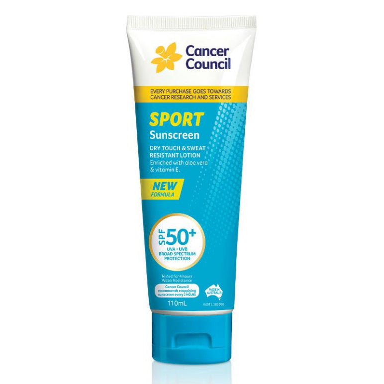 Cancer Council SPF 50 Sport Dry Touch & Sweat Resistant 110ml front image on Livehealthy HK imported from Australia