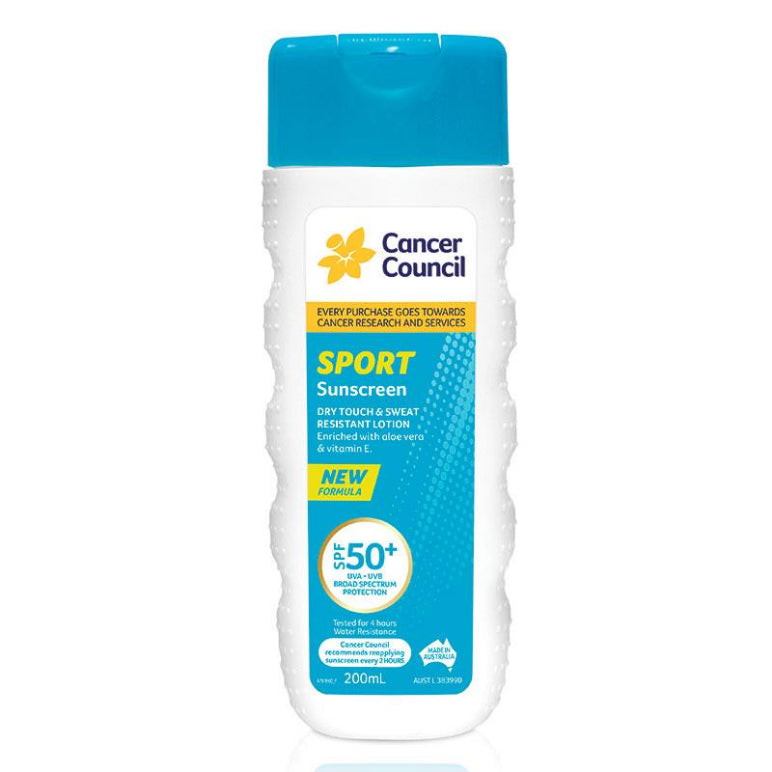 Cancer Council SPF 50 Sport Dry Touch & Sweat Resistant 200ml front image on Livehealthy HK imported from Australia