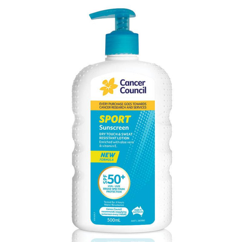 Cancer Council SPF 50 Sport Dry Touch & Sweat Resistant 500ml front image on Livehealthy HK imported from Australia