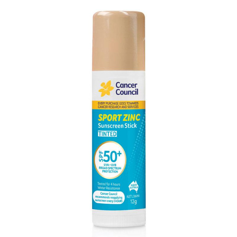 Cancer Council SPF 50+ Sport Zinc Stick Tinted 12g front image on Livehealthy HK imported from Australia