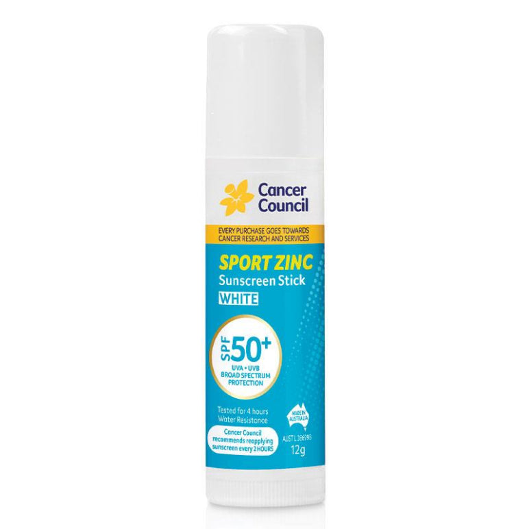 Cancer Council SPF 50+ Sport Zinc Stick White 12g front image on Livehealthy HK imported from Australia