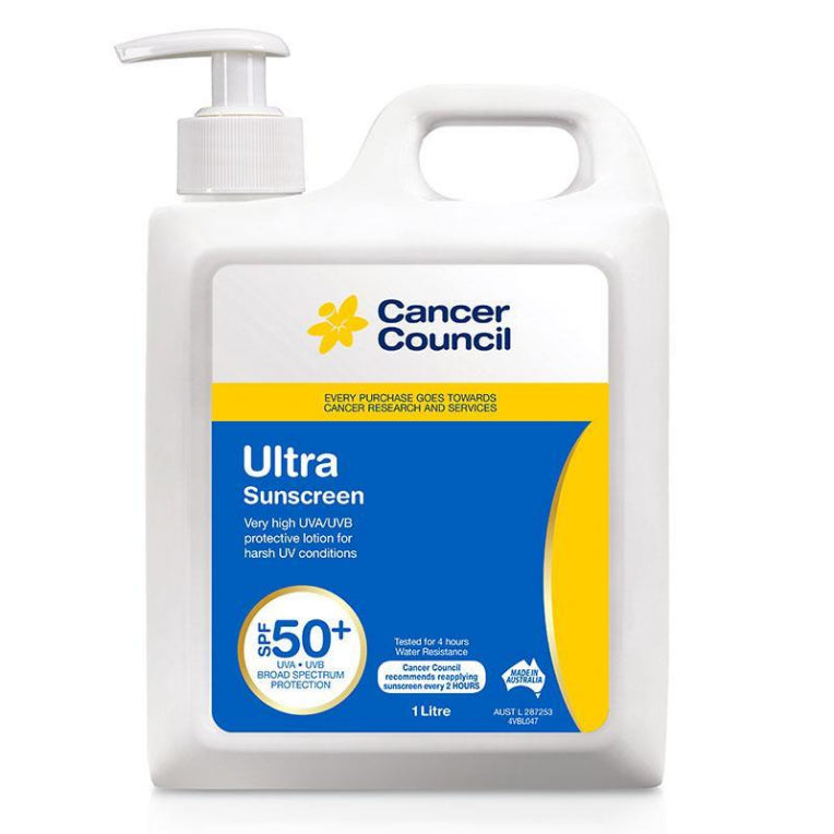 Cancer Council SPF 50+ Ultra 1 Litre front image on Livehealthy HK imported from Australia