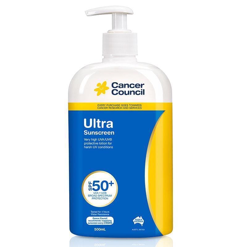 Cancer Council SPF 50+ Ultra 500ml Pump front image on Livehealthy HK imported from Australia
