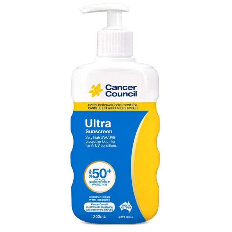 Cancer Council SPF 50+ Ultra Pump 200ml front image on Livehealthy HK imported from Australia
