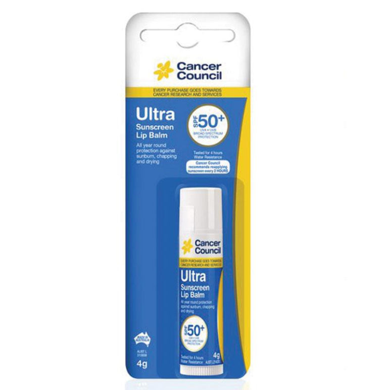 Cancer Council SPF 50+ Ultra Sunscreen Lip Balm 4g front image on Livehealthy HK imported from Australia