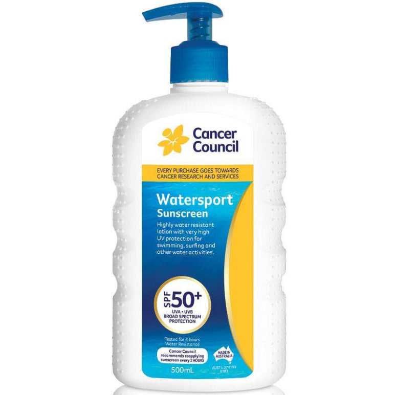 Cancer Council SPF 50+ Watersport 500ml Pump front image on Livehealthy HK imported from Australia