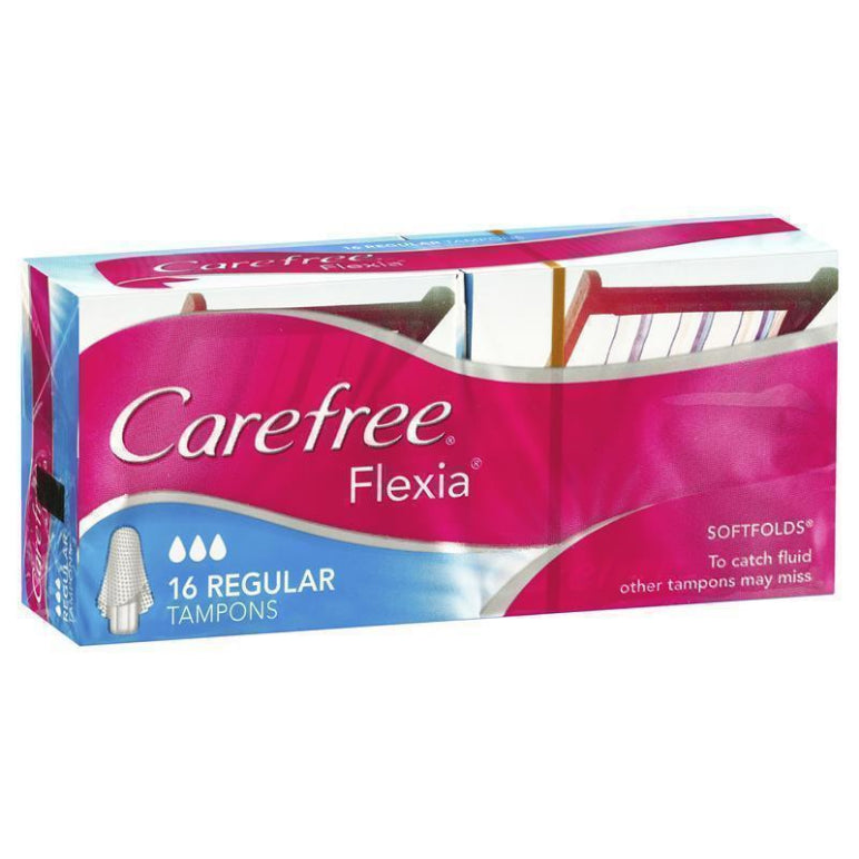 Carefree Flexia Fragrance Free Regular Tampons With Wings 16 Pack front image on Livehealthy HK imported from Australia